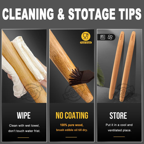 WALFOS French Rolling Pin and Silicone Baking Mat Set, Non-Stick Beech Wood Rolling Pin 15.7 Inch and Pastry Mat for Best Pie Crust, Cookie, Pasta...