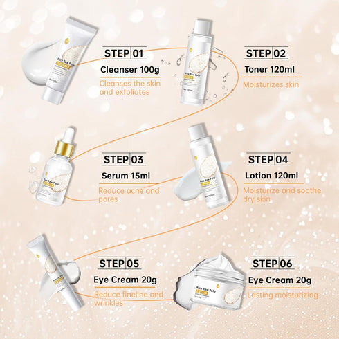 Rice Skin Care Sets For Women, 5/6Pcs Skin Care Kit, Moisturizing Skin Care Gift Set , Face Care Kit Inclusde Rice Mask, Cleanser, Toner, Lotion, ...