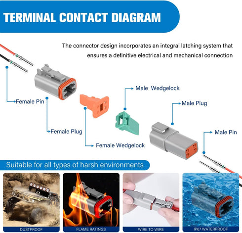 Nilight 4 PIN DT Connector Kit 3 Sets Size 16 Solid Contacts Waterproof Male Female Terminal for 14-20 AWG DT Series Connector Car Truck Motorcycl...