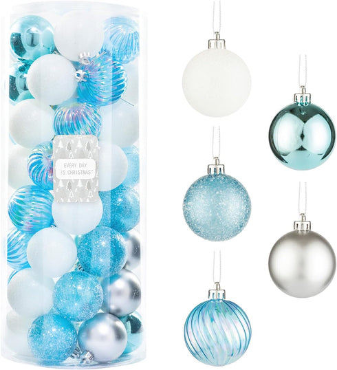 Every Day is Christmas Ornaments, Shatterproof Christmas Tree Ornament Set, Christmas Balls Decoration 50 Count (2.24"/57mm, Blue Silver)...
