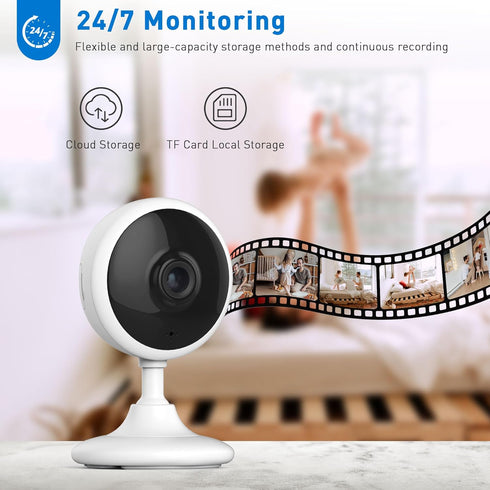 Small Security Camera, Upgraded Indoor Camera for Pets, Dogs, Babies, Smart WiFi Home Monitor, App Control, Compatible with Alexa, white, K01-1...