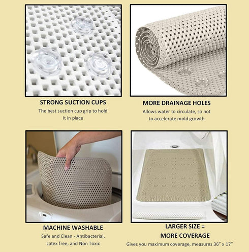 Deluxe Bathtub Mat Non Slip, Soft Foam Bath Mats for Bathroom Tub, Bathtub Mat with Drain Holes, Suction Cups- 36” X 17” - Black...