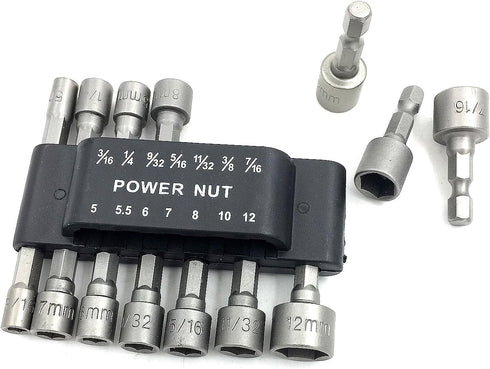 (14pcs) Quick Change Power Nut Driver Bit Set Steel Metric Socket Wrench Set 1/4'' Hex Nut Driver Drill Bits for Quick Change Chuck Adapter, Elect...