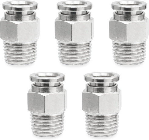 5 Pack Push to Connect Tube Fittings Pneumatic Male Straight Release Connectors Tube, 8mm Tube OD(PC8-02)...