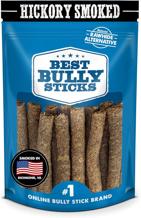 Premium Hickory Smoked Real Beef Dog Treats - Bully Snap Stick, 12 pack - Reward, Puppy & Dog Training Treats - USA Smoked & Packed - No Additives...
