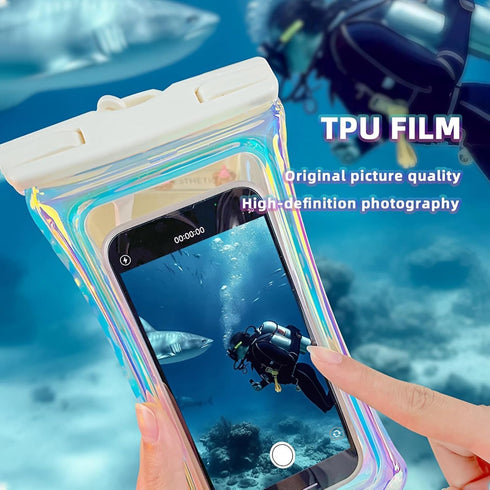 Laser Colorful Floating Airbag Mobile Phone Waterproof Bag with Cross-Body Lanyard, Underwater Screen Touchable, Compatible with iPhone 14/13/12/1...
