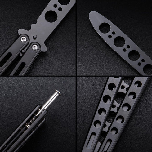 Grand Way Butterfly Trainer – Balisong Trainer – Practice Butterfly – Balisong Butterfly Knives NOT Real NOT Sharp Blade – Black Dull Trick Butter...