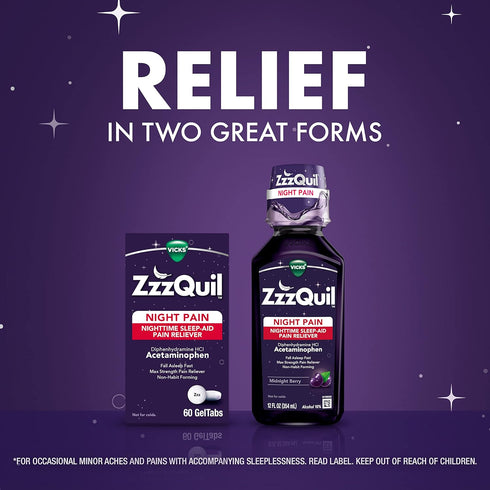 ZzzQuil Night Pain GelTabs, Nighttime Pain Relief, Sleep Aid Tablets, Diphenhydramine HCl and Acetaminophen, No.1 Sleep Aid Brand, Max Strength Pa...