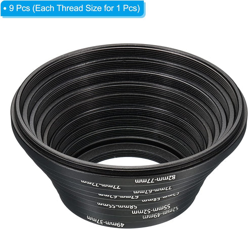 PATIKIL Step Down Rings Set, 9 Pack 82-77mm 77-72mm 72-67mm 67-62mm 62-58mm 58-55mm 55-52mm 52-49mm 49-37mm Filter Adapter Ring for Camera Lenses,...