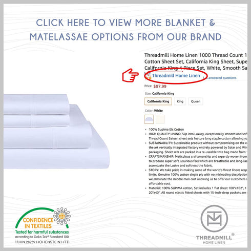 Threadmill Queen Pillowcases - Certified 100% Egyptian Cotton 2 Piece Pillow Cover Set, 400 Thread Count Sateen Weave, Comfortable ELS Combed Cott...