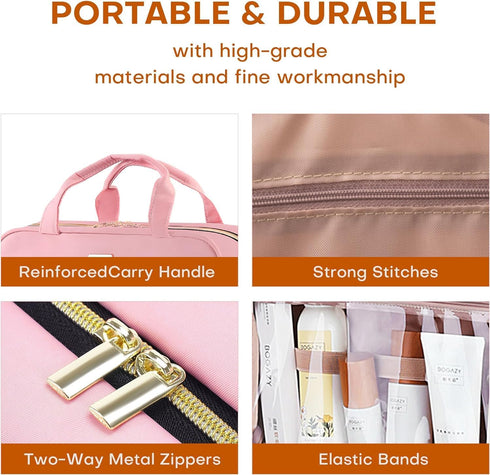 Toiletry Bag Travel Bag with Hanging Hook, Water-Resistant Makeup Cosmetic Bag Organizer for Accessories, Full-Size Shampoo and Toiletries...