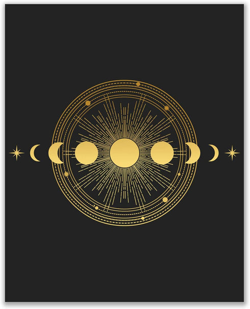 Occult Gold and Black Prints - Set of 6 (8x10) Glossy Wall Art Decor Alchemy - Witch -Third Eye - Planets...