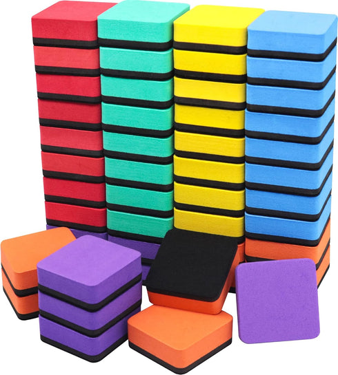 Mini Dry Erase Erasers, 48 Pack Magnetic Whiteboard Eraser for kids, Chalkboard Cleansers for Classroom, Home and Office (6 Colors)...