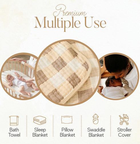 Muslin Bamboo Viscose Baby Blanket, Ultra Soft All-Purpose Unisex 43 x 43 inches(Warm Coffee Checkered)...