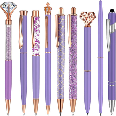 9 Pcs Ballpoint Pens Set Metal Crystal Diamond Pen Glitter Pen for Journaling Black Ink Pretty Cute Pens Fancy Pens Gifts for Women Girls Christma...