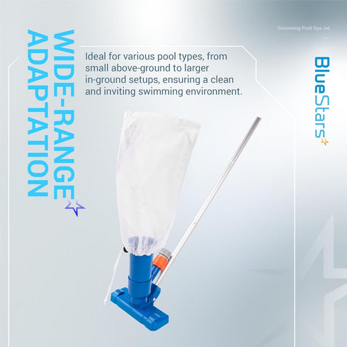 BlueStars Handheld Ground Swimming Pool Vacuum - Portable Jet Underwater Cleaner with 56" Aluminum Pole and Dual Collection Bags for Pools, Spas, ...