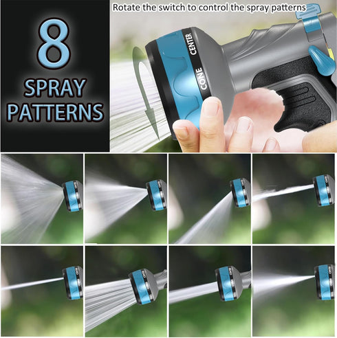 Upgrade Garden Hose Nozzle Sprayer with Water Volume Control Valve, High Pressure Water Gun, 8 Adjustable Watering Patterns Suitable for Watering ...