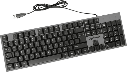 MANHATTAN Wired Computer Keyboard – Basic Keyboard - USB-A Cable, 104-keys, Foldable Stands - Compatible for Windows, PC, Laptop - 3 Yr Mfg Warran...