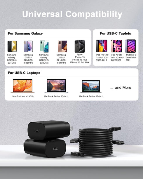 Type C Charger Fast Charging,2Pack 25W Android Phone Super Fast Charger Block with 6Ft USB C Charger Cable Compatible with Samsung Galaxy S24 Ultr...