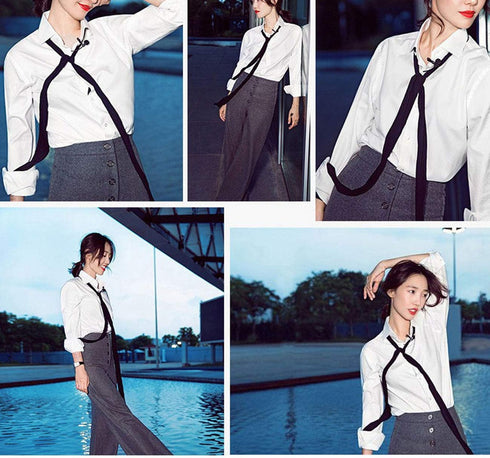Ribbon Scarf for Women Long Skinny Satin Belt Sash Necktie Neck Scarf ZWJ01, Black, Free Size...