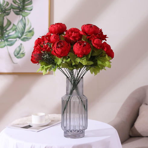 Duovlo Springs Flowers Artificial Silk Peony Bouquets Wedding Home Decoration,Pack of 1 (Spring Red)...