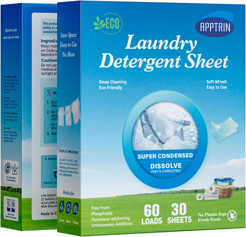 Laundry Detergent Sheets,Fresh Scent Travel Laundry Sheets Washing Sheets for Home Dorm Travel 30 Sheets / 60 Loads...