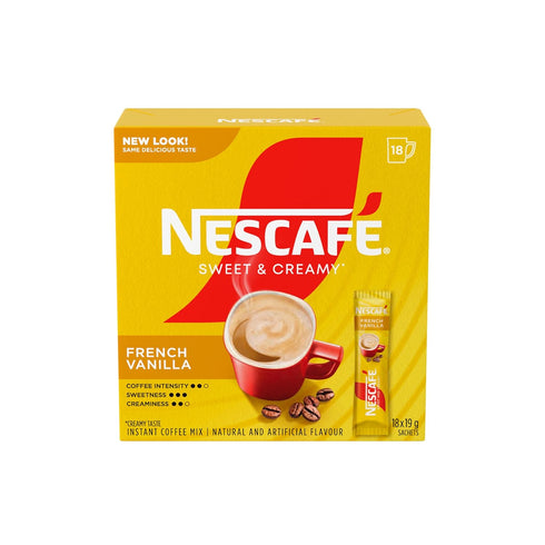 NESCAFE Sweet & Creamy French Vanilla, Instant Coffee 1 Box of 18 Sachets,19g Per Sachet {Imported from Canada}...