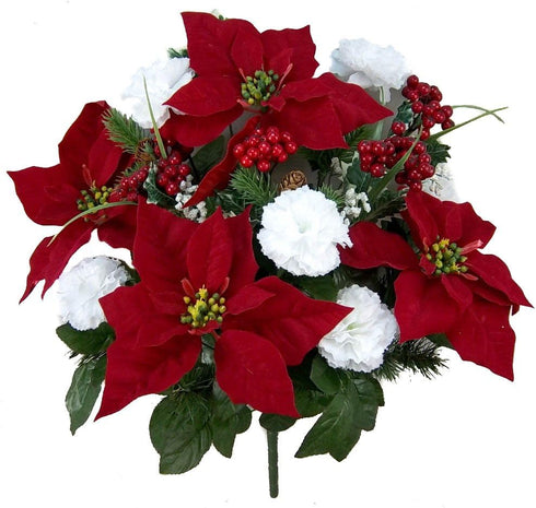 Admired By Nature 18 Stems Artificial Poinsettia Bouquet Fake Christmas Flower, Faux Velvet Poinsettia Carnation Christmas Bush For Home Decor, Ho...
