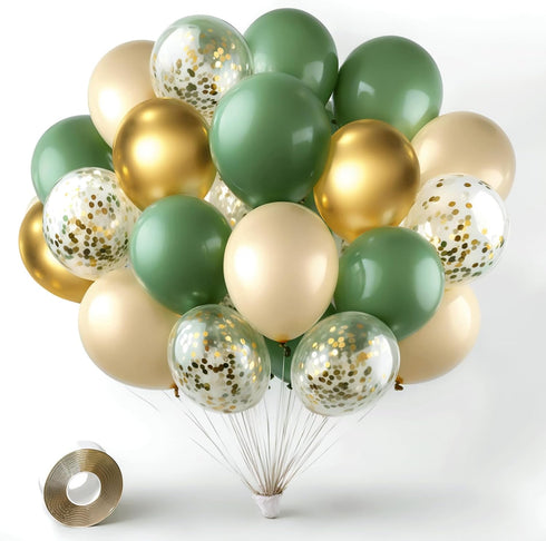Sage Green Gold Confetti Balloons - 50 pcs Olive Green Blush Gold Metallic Latex Balloon for Eucalyptus Birthday Baby Shower Wedding Bridal Shower...