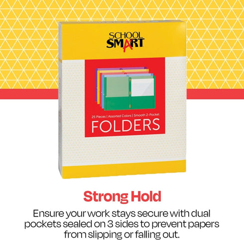 School Smart Smooth 2-Pocket Folder with Fasteners, Assorted Colors, Pack of 25...