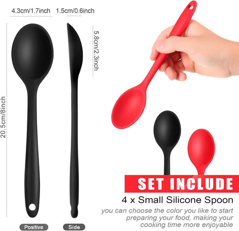 Patelai 4 Pieces Small Multicolored Silicone Spoons Nonstick Kitchen Spoon Silicone Serving Spoon Stirring Spoon for Kitchen Cooking Baking Stirri...