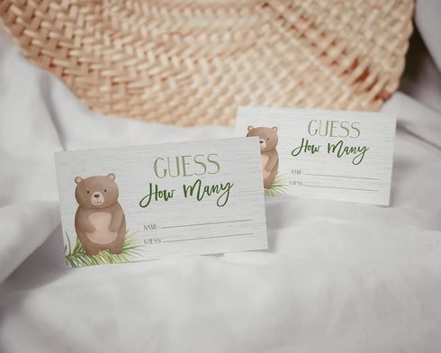 Your Main Event Prints Guess How Many Gummy Bears Game - 5x7 Self-Standing Sign and 50 Guessing Cards - Woodland Theme for Baby Shower or Birthday...