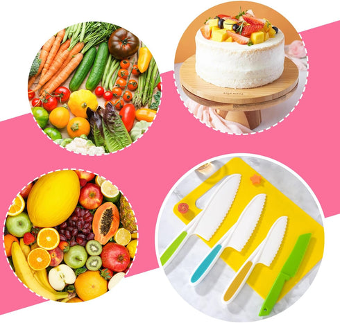 5 Pcs Kids Cooking Sets Real, Montessori Kitchen Tools, Kids Knife Set for Real Cooking, 4 Pcs Children's Safety Cooking Knives, 1 Pc Cutting Boar...