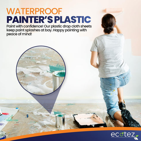 6 Pack 12 x 9 ft Extra Large Painter’s Plastic Drop Cloth Painting Sheet-Light & Durable Dust Cover-Clear Plastic Sheet-Plastic Sheeting-Plastic C...