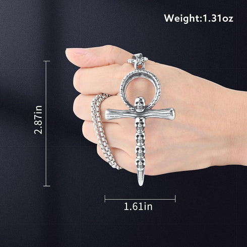 Cross Pendant for Car Rear View Mirror Decor Hanging Ornament Stainless Steel skull Cross Necklace Amulet Jewelry Men Boys Christian Gift...