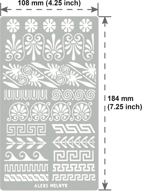 Aleks Melnyk No.36.3 Metal Journal Stencil, Greek Key, Border, Meander, Ornaments, Stainless Steel Stencil, Template Tool for Wood Burning, Pyrogr...