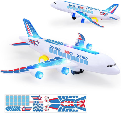 Airplane Toys for Toddlers, Musical Plane Toy for Toddlers, Bump & Go Action Airplanes Toy with Flashing Lights & Sounds, Christmas Birthday Gift ...