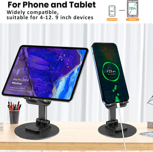2PCS Cell Phone Stand, Adjustable Phone Holder 360° Rotation Fully Foldable Desktop Dock Compatible with iPhone 15 14 13 Pro Max Android Smartphon...