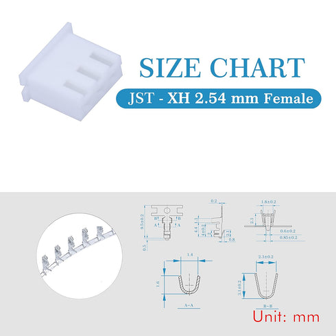 JST XH 2.54 mm Pitch 3-Pin JST Wiring Connecting IC Male Plugs, Female Sockets Housing and T-Shaped Crimp Terminal Connector Kit. 50 Sets/250 Piec...