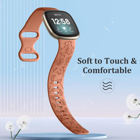 Flower Engraved Bands Compatible with Fitbit Versa 4 Band for Women/Fitbit Versa 3/Sense 2 1 Bands for Women,Fancy Dandelion Cute Floral Pattern W...