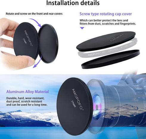 77mm Metal Lens Cap,Compatible with All Any 77mm with Camera Thread Lens and 77mm Camera Accessory.CNC MACHINED(Front Cover+Rear Cover)...