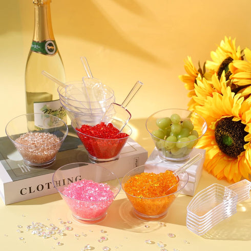 24 Pcs Plastic Clear Serving Bowls with Kitchen Plastic Scoops Salad Serving Bowls Popcorn Scoops Angled Candy Bowl for Salad Cooking Parties, 210...