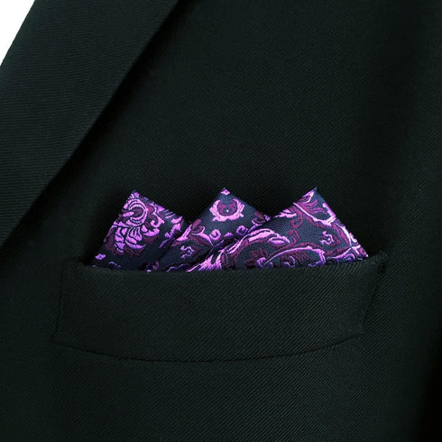 SHLAX&WING Geometric Patterned Purple Hanky Silk Pocket Square for Men Floral...