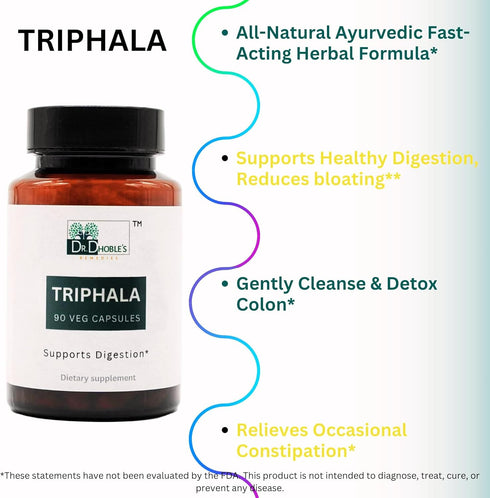 Triphala for Gentle Colon Cleanse, Digestive Aid, Detox, Herbal Ayurvedic Bowel Cleanser, Helps Digestion, Amla, Haritaki & Bibhitaki, Organic, Ve...