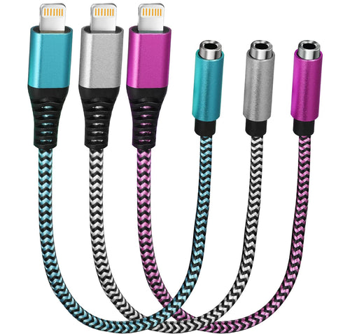 3Pack Lightning to 3.5mm Aux Adapter Jack Converter Braided Audio Aux Cord Earbuds Splitter Adaptor Compatible with iPhone 14/14 Pro Max/13/13......