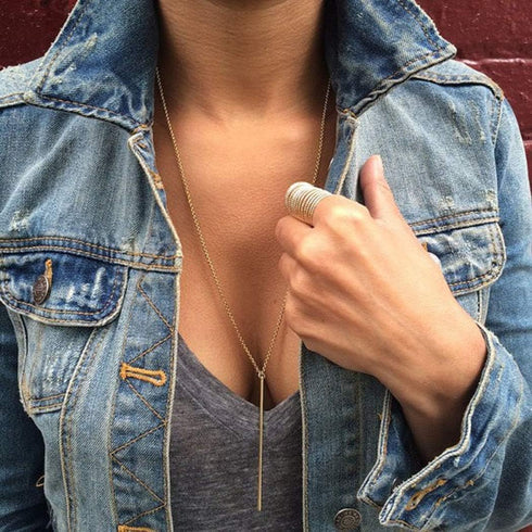 Bar Pendant Necklace Gold Long Y-Necklace Delicate Lariat Chain Jewelry for Women...