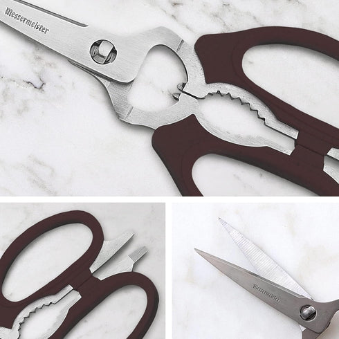 Messermeister 8-Inch Take-Apart Kitchen Scissors, Black - Includes Screwdriver, Nut Cracker, Jar Lid Opener/Gripper, Bottle Opener & Bone + Twig C...