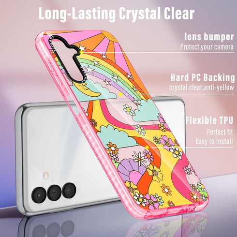 Toycamp for Galaxy A54 5g Phone Case with Ring Holder Cute Rainbow Sun Moon River Flowers Cartoon Graffiti Print Design Cover for Women Girls Teen...