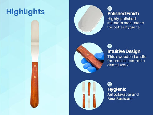 Dental Lab Spatula 8" Straight Set of 3 Plaster Alginate Mixing Stainless Steel with Wooden Handle...