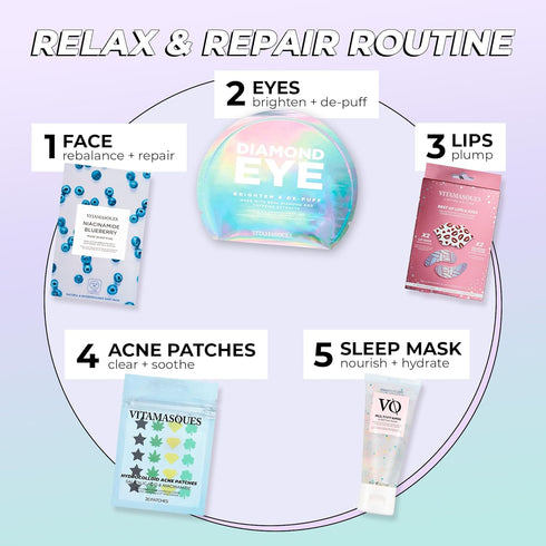 Vitamasques Under Eye Patches & Lip Mask Sheets, Best of Eyes & Lips Set - Eye Patches for Puffy Eyes - Under Eye Masks for Dark Circles and Puffi...